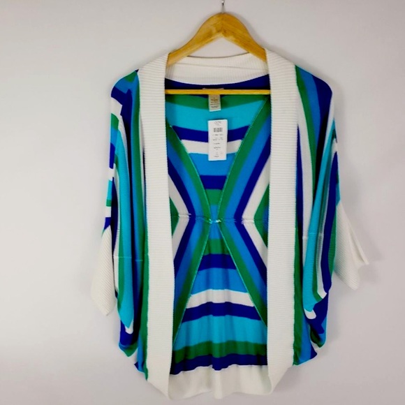 CACHE Striped Short Sleeve Open Cardigan - Picture 2 of 4